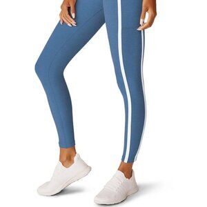 Beyond Yoga High Waisted New Moves Midi Leggings Sky Blue Heather Spacedye White